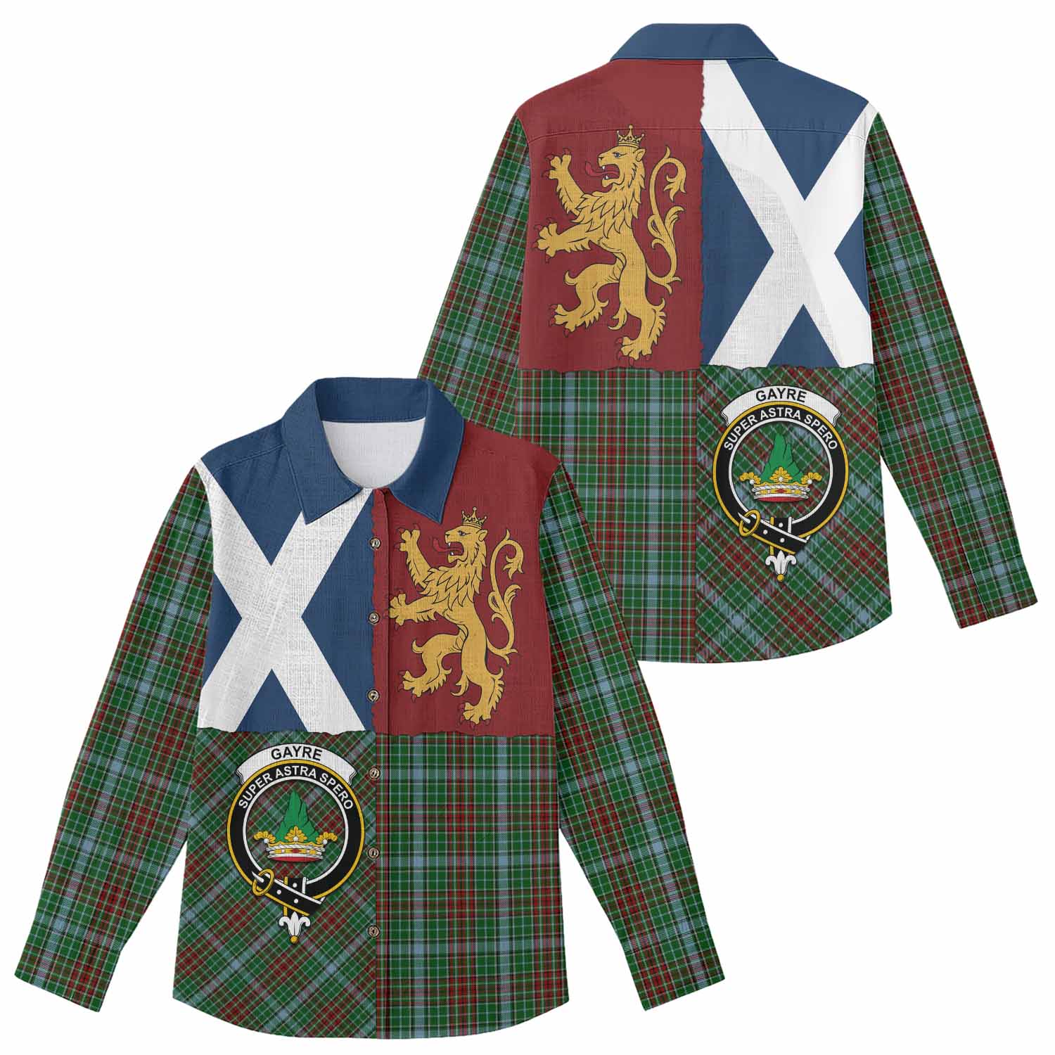 Gayre Crest Tartan Women Casual Shirt with Lion Rampant Saltire Style