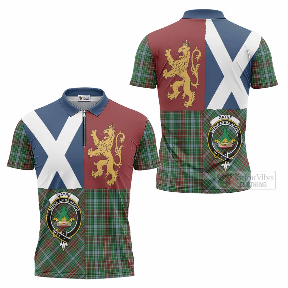 Gayre Crest Tartan Zipper Polo Shirt with Lion Rampant Saltire Style