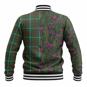 Gayre Family Crest Tartan Baseball Jacket Scottish Thistle Flower Pattern Half Style