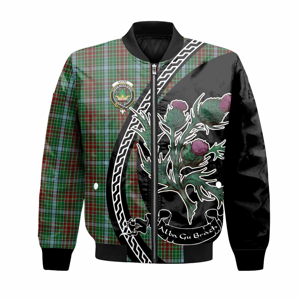 Gayre Family Crest Tartan Bomber Jacket Alba Thistle Inspired - Tartan Vibes Clothing