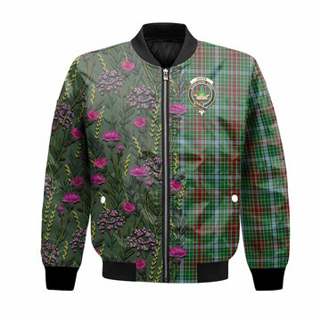 Gayre Family Crest Tartan Bomber Jacket Scottish Thistle Flower Pattern Half Style
