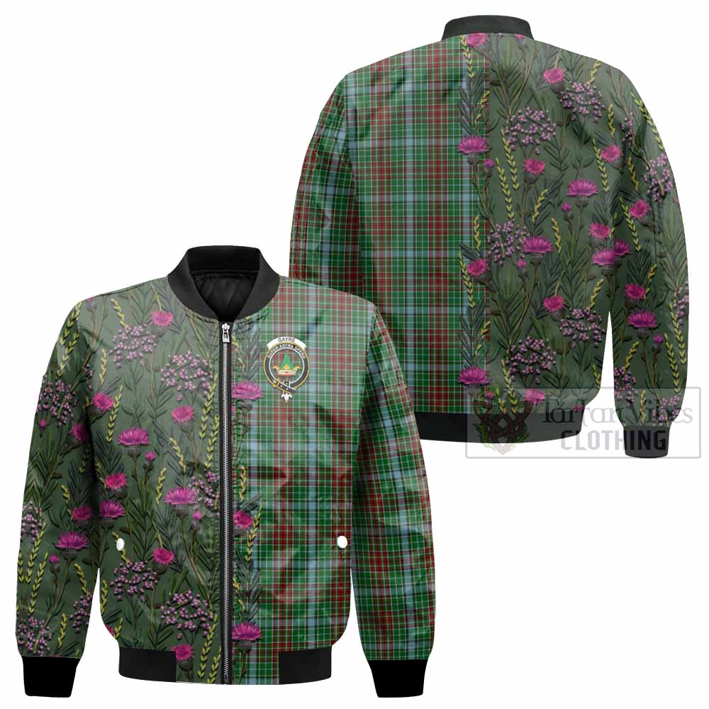Gayre Family Crest Tartan Bomber Jacket Scottish Thistle Flower Pattern Half Style - Tartan Vibes Clothing