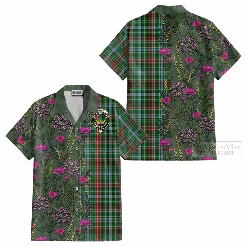 Gayre Family Crest Tartan Cotton Hawaiian Shirt Scottish Thistle Flower Pattern Half Style - Tartan Vibes Clothing