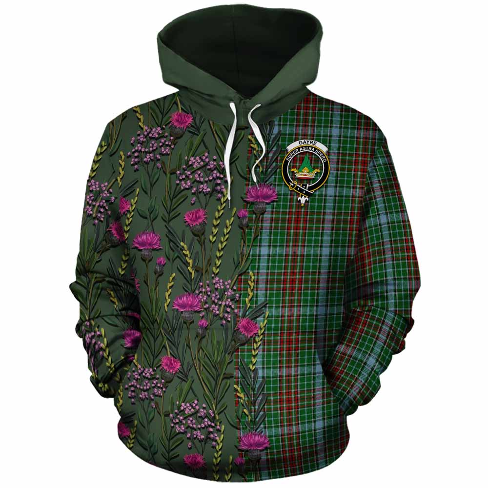 Gayre Family Crest Tartan Cotton Hoodie Scottish Thistle Flower Pattern Half Style - Tartan Vibes Clothing