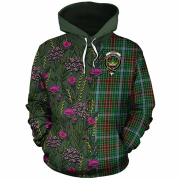 Gayre Family Crest Tartan Cotton Hoodie Scottish Thistle Flower Pattern Half Style