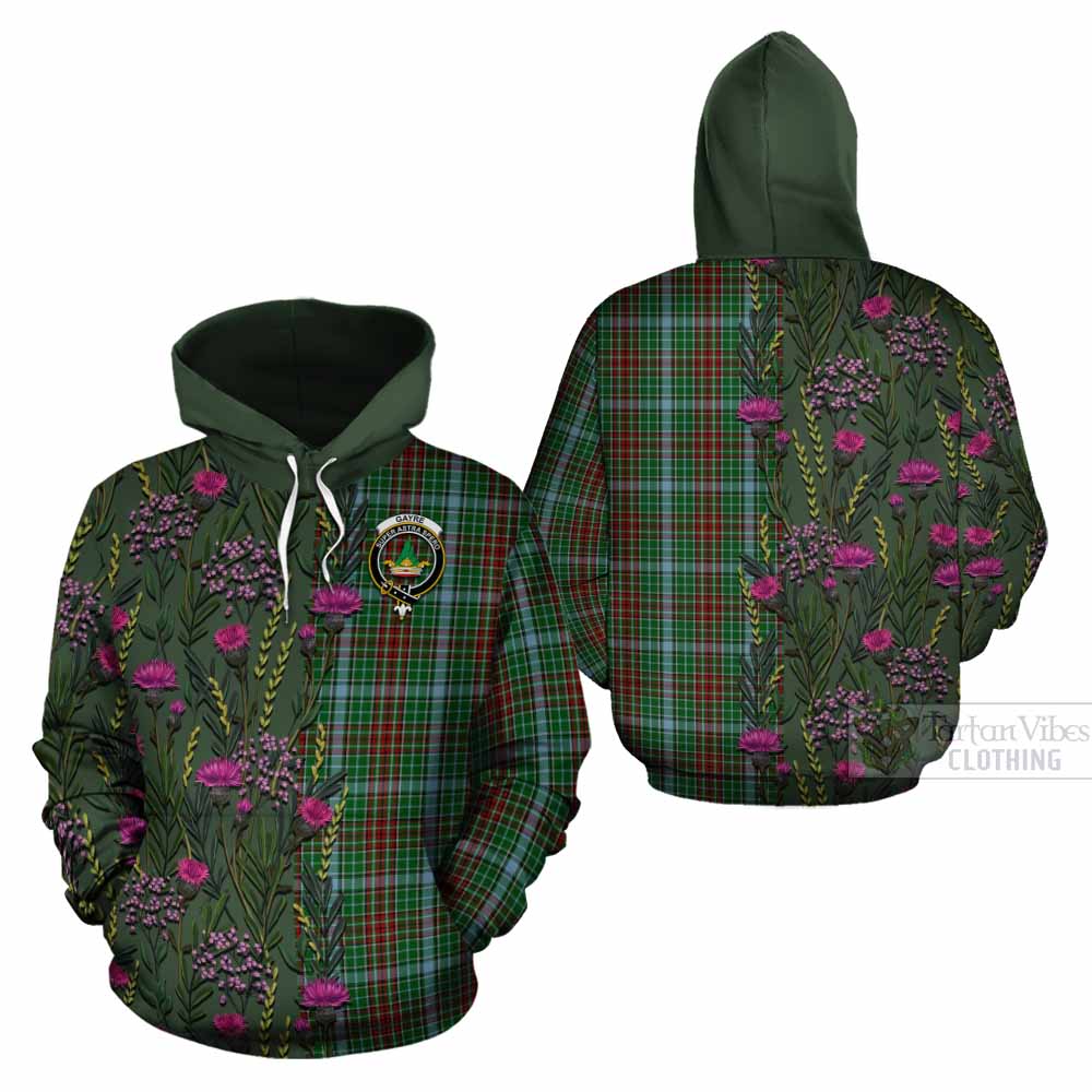 Gayre Family Crest Tartan Cotton Hoodie Scottish Thistle Flower Pattern Half Style - Tartan Vibes Clothing