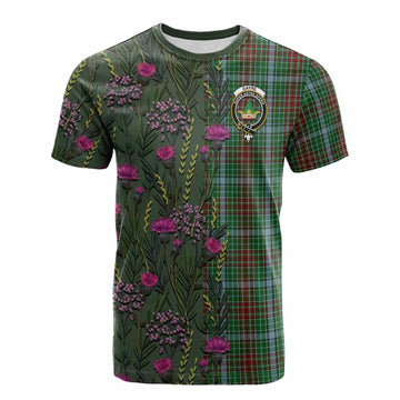 Gayre Family Crest Tartan Cotton T-shirt Scottish Thistle Flower Pattern Half Style