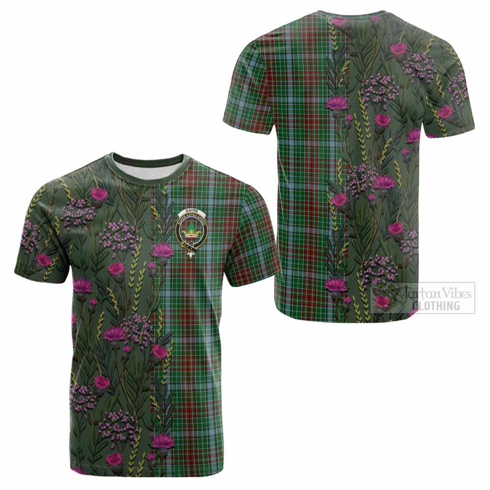 Gayre Family Crest Tartan Cotton T-shirt Scottish Thistle Flower Pattern Half Style - Tartan Vibes Clothing