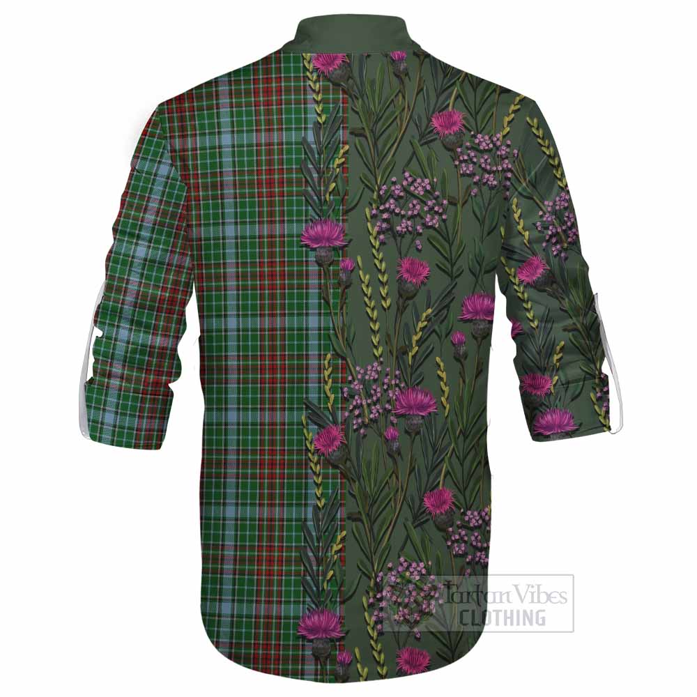 Gayre Family Crest Tartan Ghillie Shirt Scottish Thistle Flower Pattern Half Style - Tartan Vibes Clothing