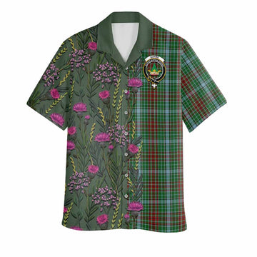 Gayre Family Crest Tartan Hawaiian Shirt Scottish Thistle Flower Pattern Half Style
