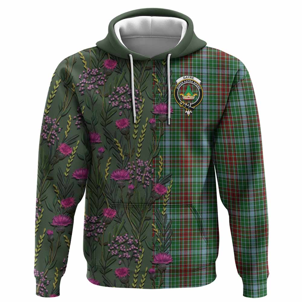 Gayre Family Crest Tartan Hoodie Scottish Thistle Flower Pattern Half Style - Tartan Vibes Clothing