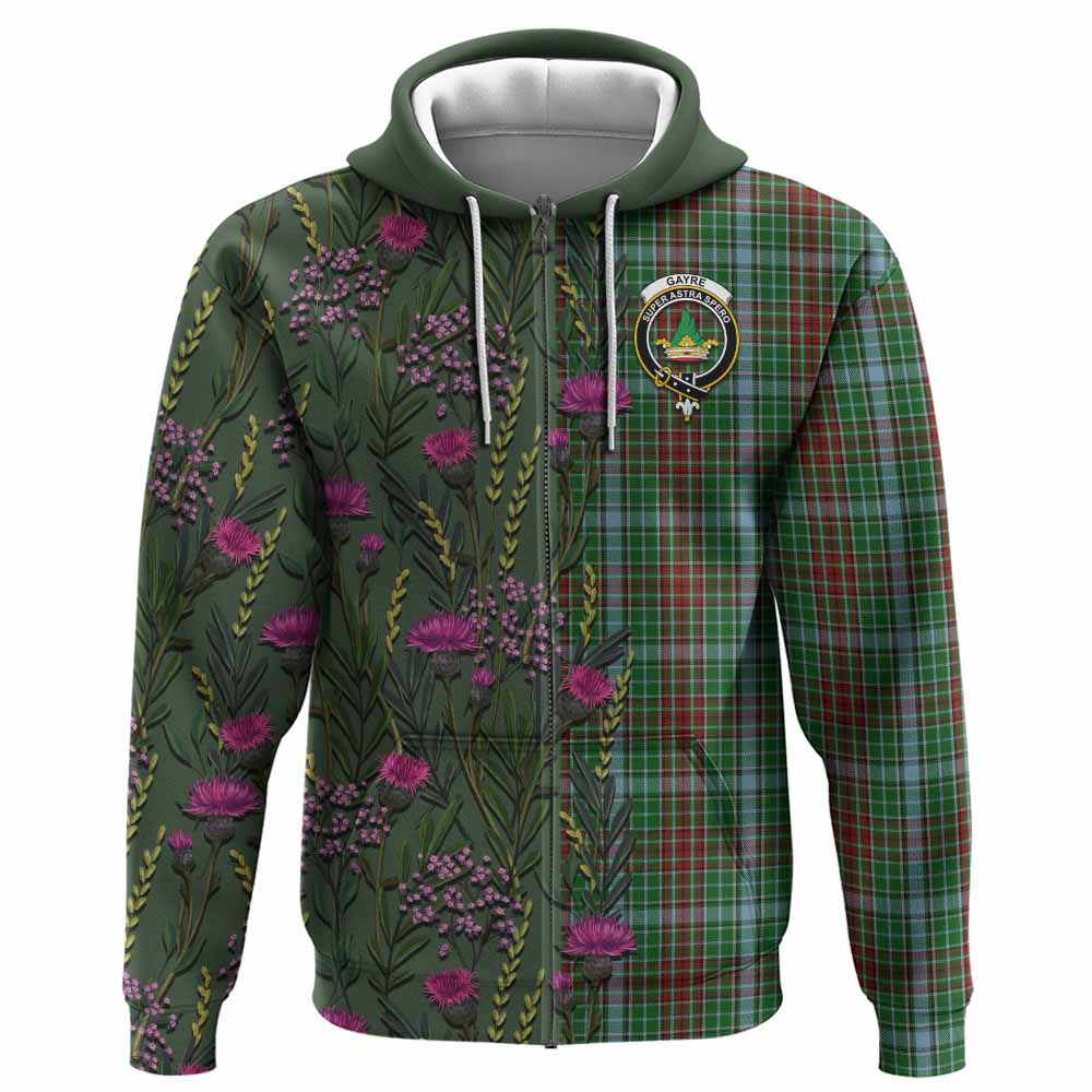 Gayre Family Crest Tartan Hoodie Scottish Thistle Flower Pattern Half Style - Tartan Vibes Clothing