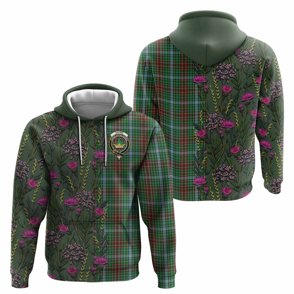 Gayre Family Crest Tartan Hoodie Scottish Thistle Flower Pattern Half Style - Tartan Vibes Clothing
