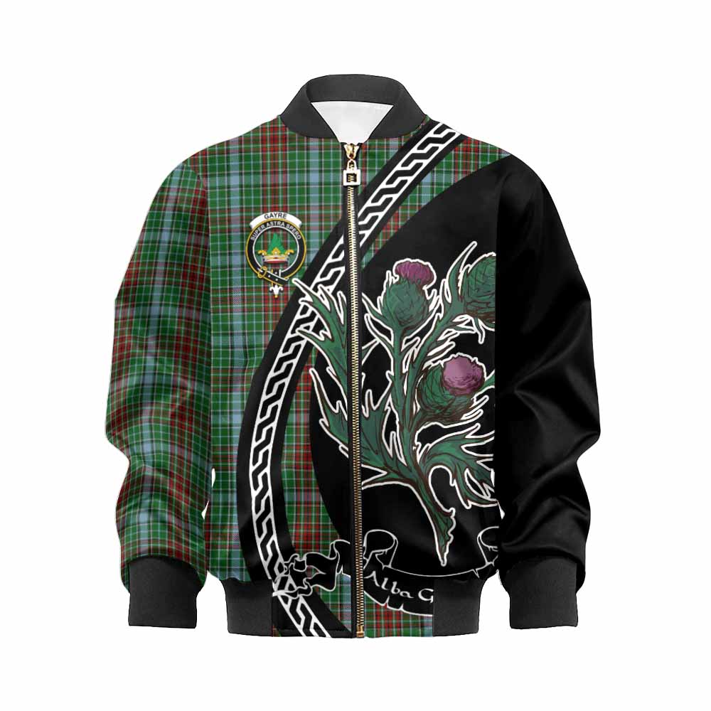 Gayre Family Crest Tartan Kid Bomber Jacket Alba Thistle Inspired - Tartan Vibes Clothing