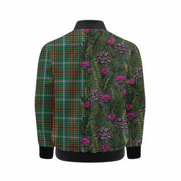Gayre Family Crest Tartan Kid Bomber Jacket Scottish Thistle Flower Pattern Half Style - Tartan Vibes Clothing
