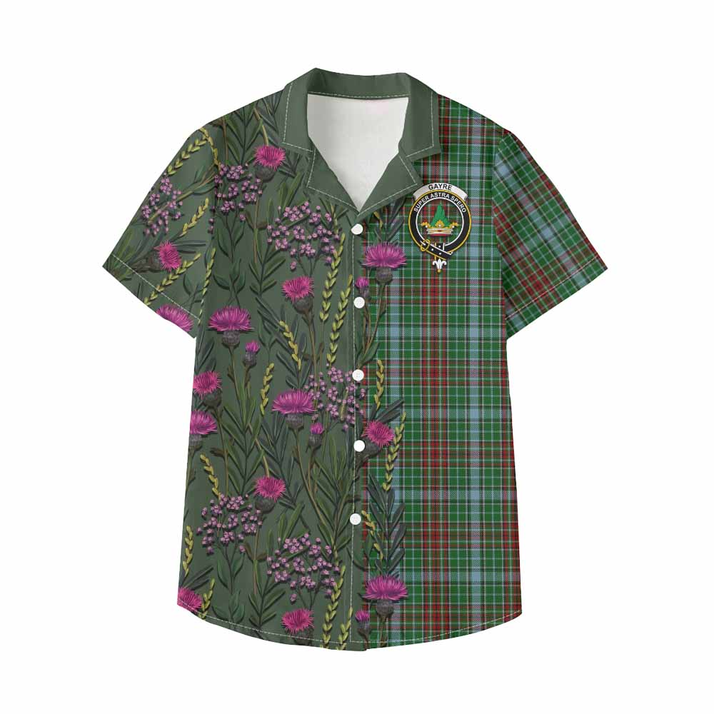Gayre Family Crest Tartan Kid Hawaiian Shirt Scottish Thistle Flower Pattern Half Style - Tartan Vibes Clothing