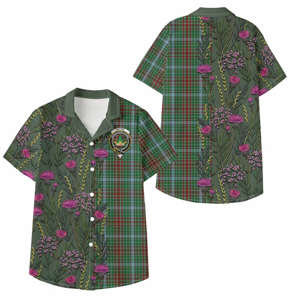Gayre Family Crest Tartan Kid Hawaiian Shirt Scottish Thistle Flower Pattern Half Style - Tartan Vibes Clothing