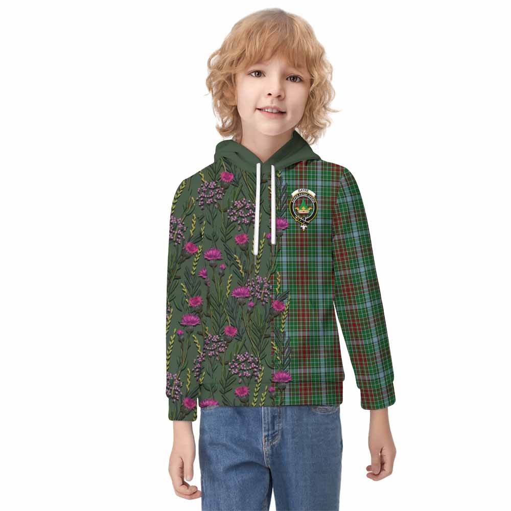 Gayre Family Crest Tartan Kid Hoodie Scottish Thistle Flower Pattern Half Style - Tartan Vibes Clothing