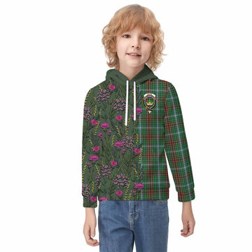 Gayre Family Crest Tartan Kid Hoodie Scottish Thistle Flower Pattern Half Style - Tartan Vibes Clothing