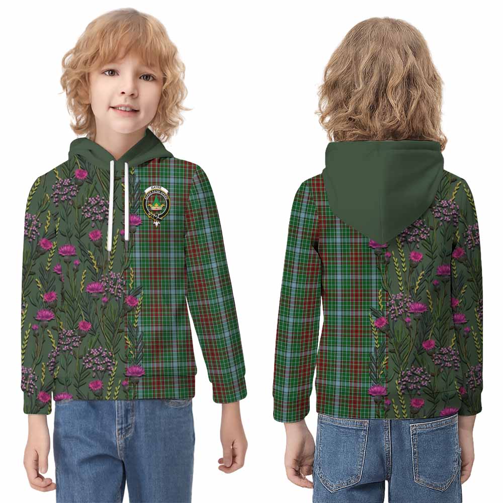 Gayre Family Crest Tartan Kid Hoodie Scottish Thistle Flower Pattern Half Style - Tartan Vibes Clothing