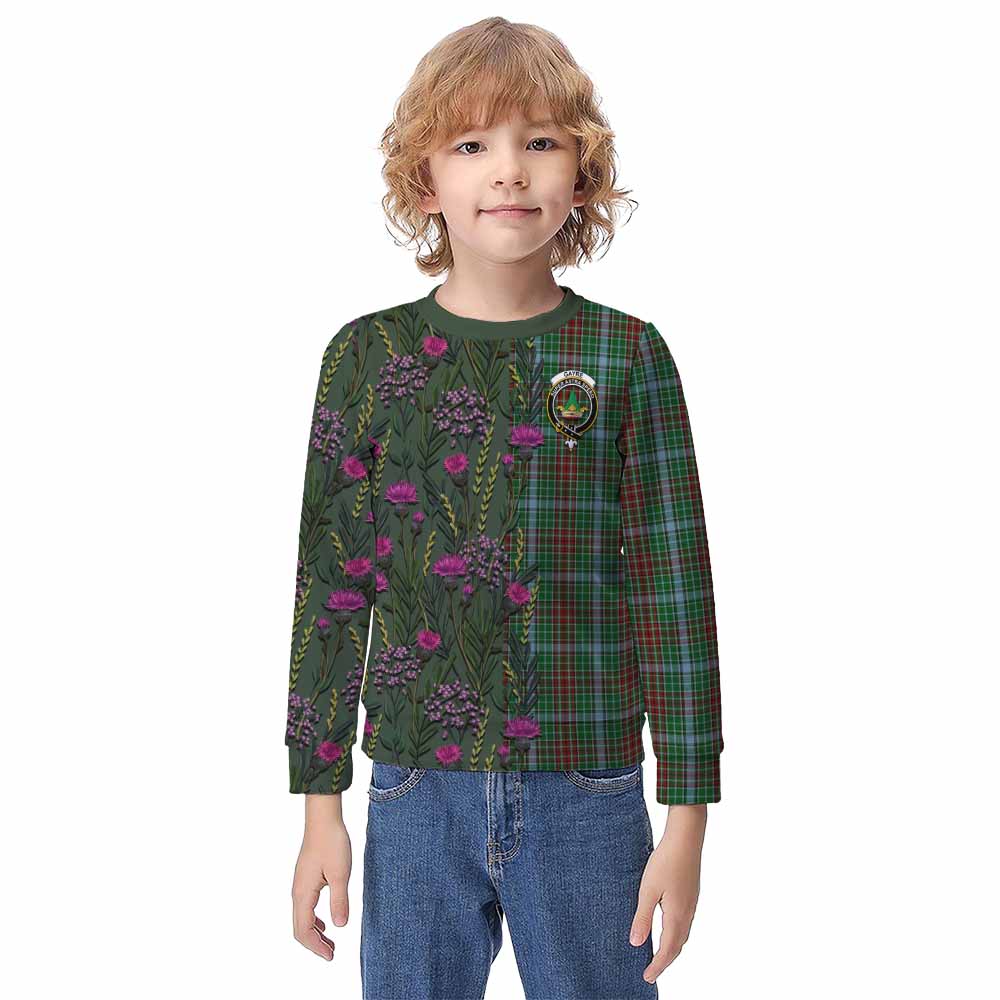 Gayre Family Crest Tartan Kid Knitted Sweatshirt Scottish Thistle Flower Pattern Half Style - Tartan Vibes Clothing