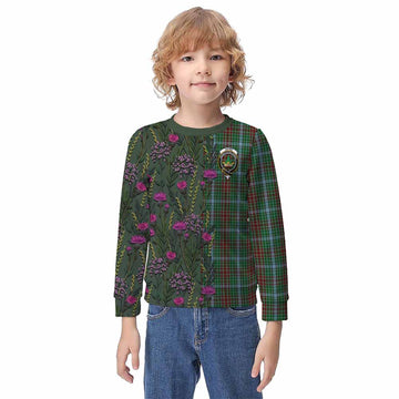 Gayre Family Crest Tartan Kid Knitted Sweatshirt Scottish Thistle Flower Pattern Half Style - Tartan Vibes Clothing