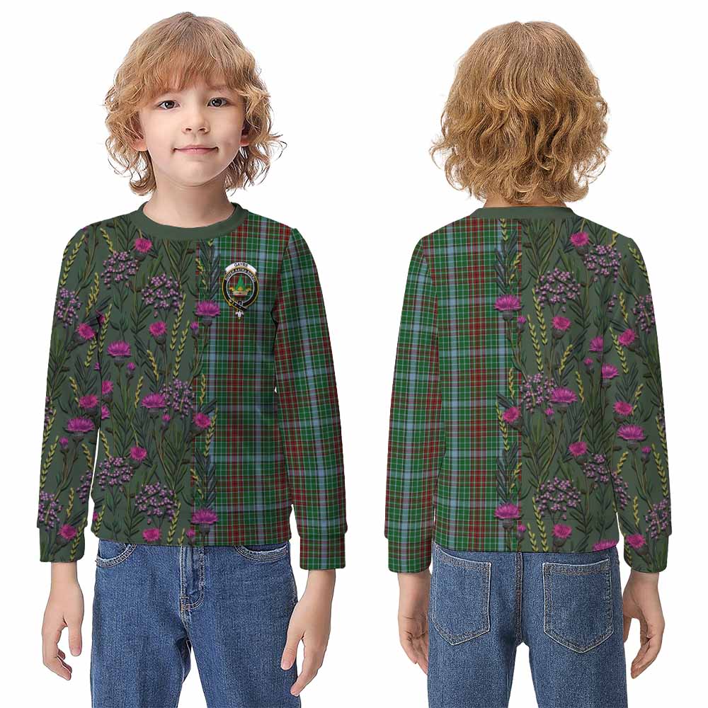 Gayre Family Crest Tartan Kid Knitted Sweatshirt Scottish Thistle Flower Pattern Half Style - Tartan Vibes Clothing