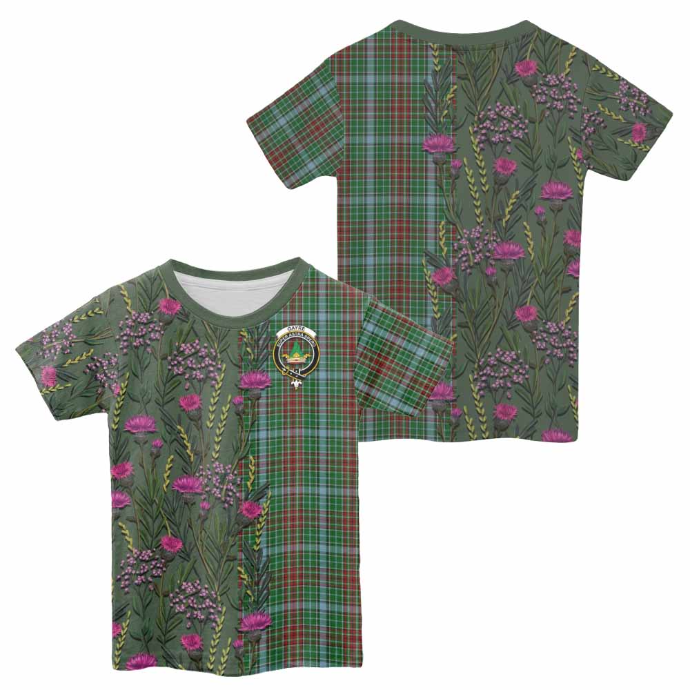 Gayre Family Crest Tartan Kid T-shirt Scottish Thistle Flower Pattern Half Style - Tartan Vibes Clothing