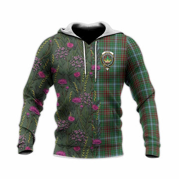 Gayre Family Crest Tartan Knitted Hoodie Scottish Thistle Flower Pattern Half Style
