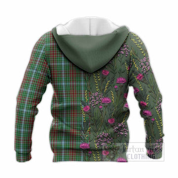 Gayre Family Crest Tartan Knitted Hoodie Scottish Thistle Flower Pattern Half Style