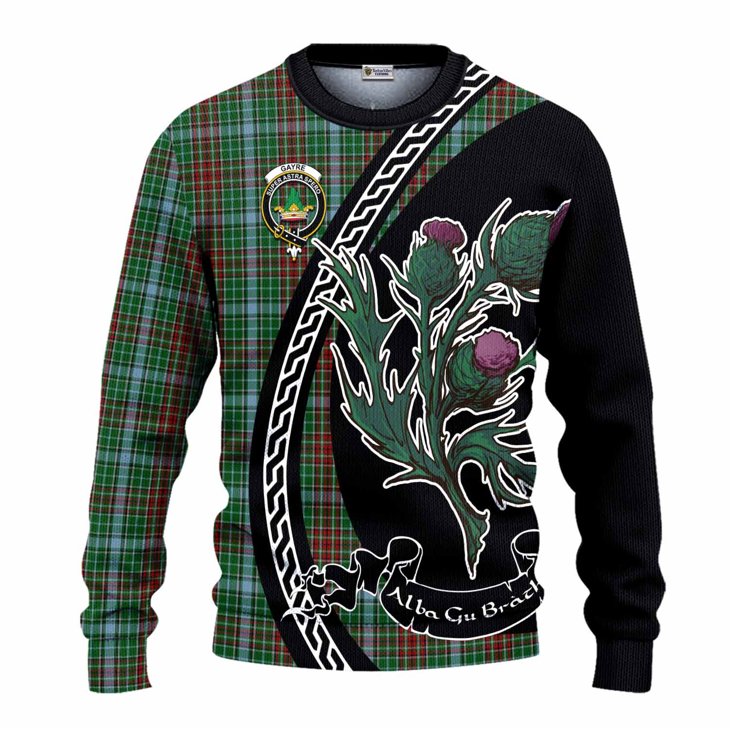 Gayre Family Crest Tartan Knitted Sweater Alba Thistle Inspired - Tartan Vibes Clothing