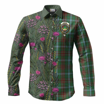 Gayre Family Crest Tartan Long Sleeve Button Shirts Scottish Thistle Flower Pattern Half Style