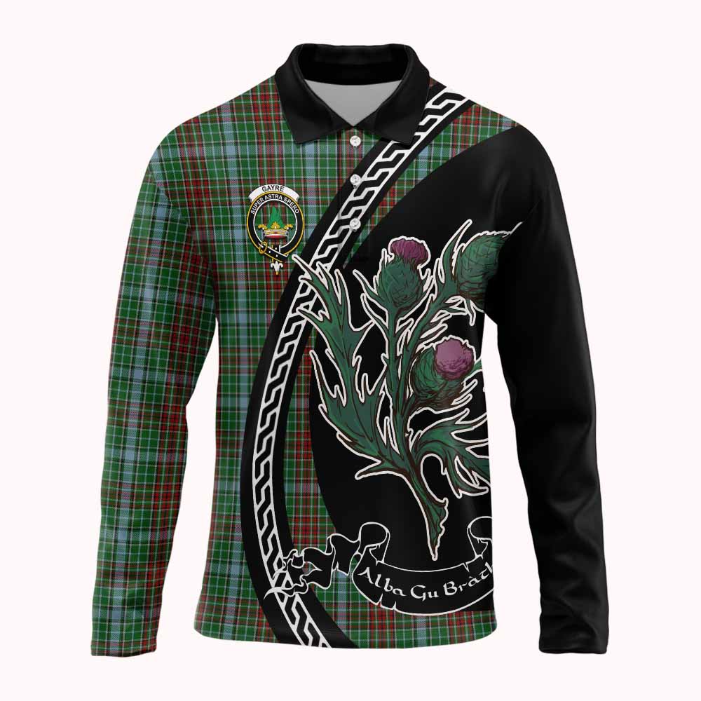 Gayre Family Crest Tartan Long Sleeve Polo Shirt Alba Thistle Inspired - Tartan Vibes Clothing