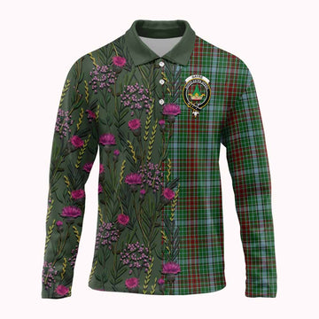Gayre Family Crest Tartan Long Sleeve Polo Shirt Scottish Thistle Flower Pattern Half Style - Tartan Vibes Clothing
