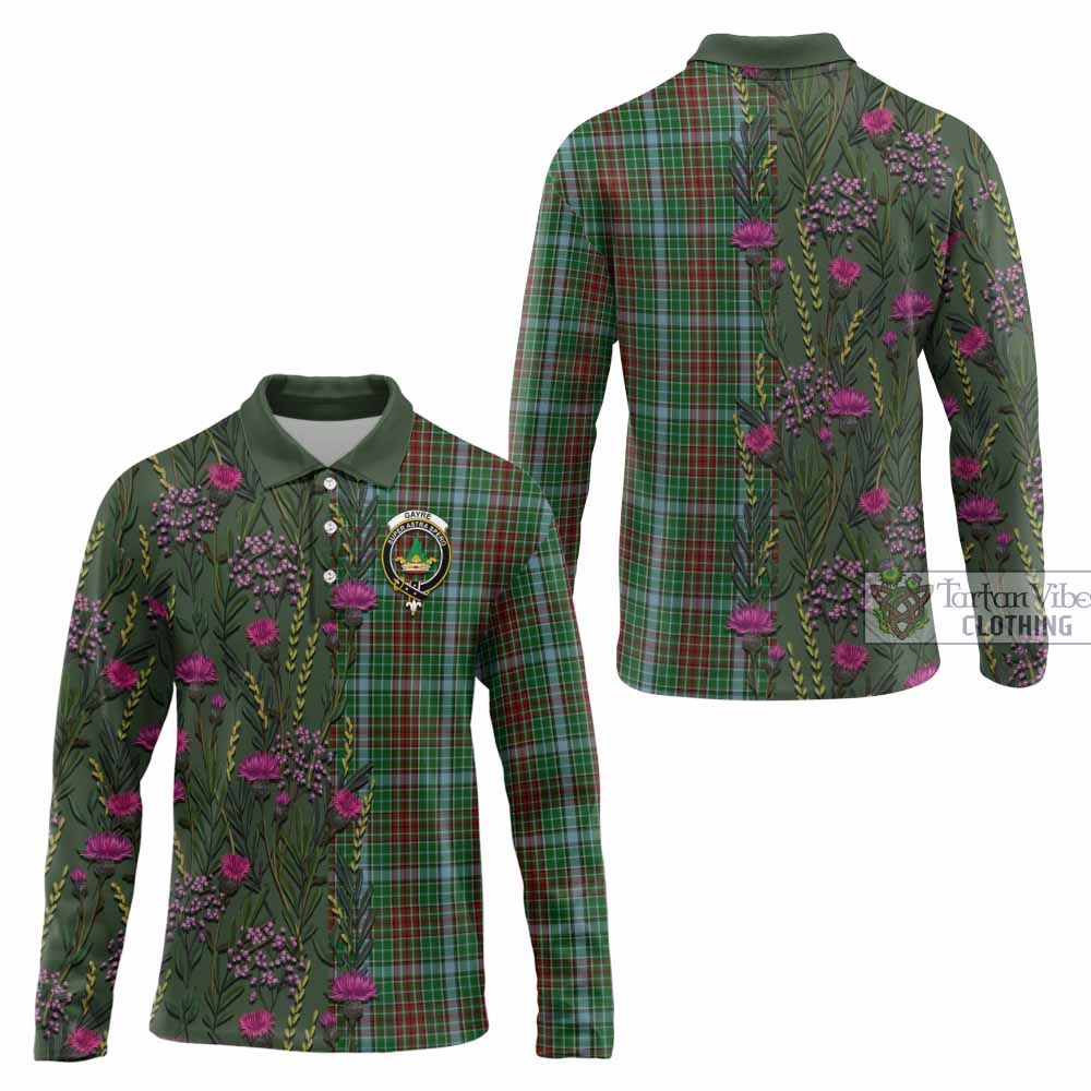 Gayre Family Crest Tartan Long Sleeve Polo Shirt Scottish Thistle Flower Pattern Half Style - Tartan Vibes Clothing
