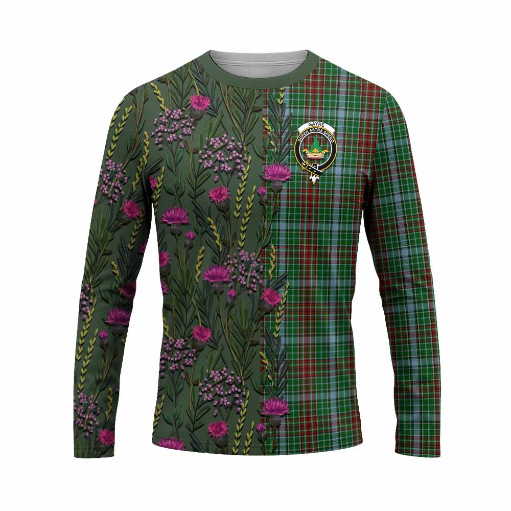 Gayre Family Crest Tartan Long Sleeve T-Shirt Scottish Thistle Flower Pattern Half Style - Tartan Vibes Clothing