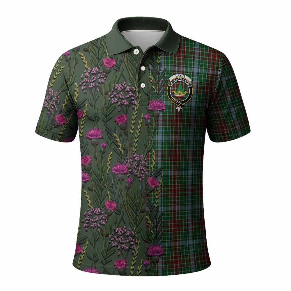 Gayre Family Crest Tartan Polo Shirt Scottish Thistle Flower Pattern Half Style - Tartan Vibes Clothing
