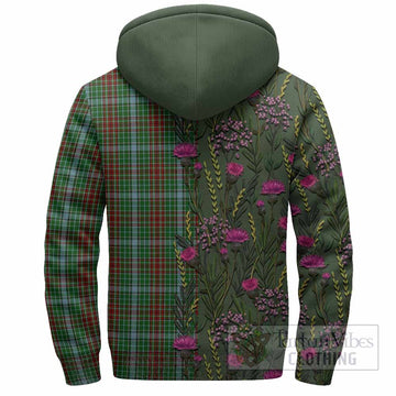 Gayre Family Crest Tartan Sherpa Hoodie Scottish Thistle Flower Pattern Half Style