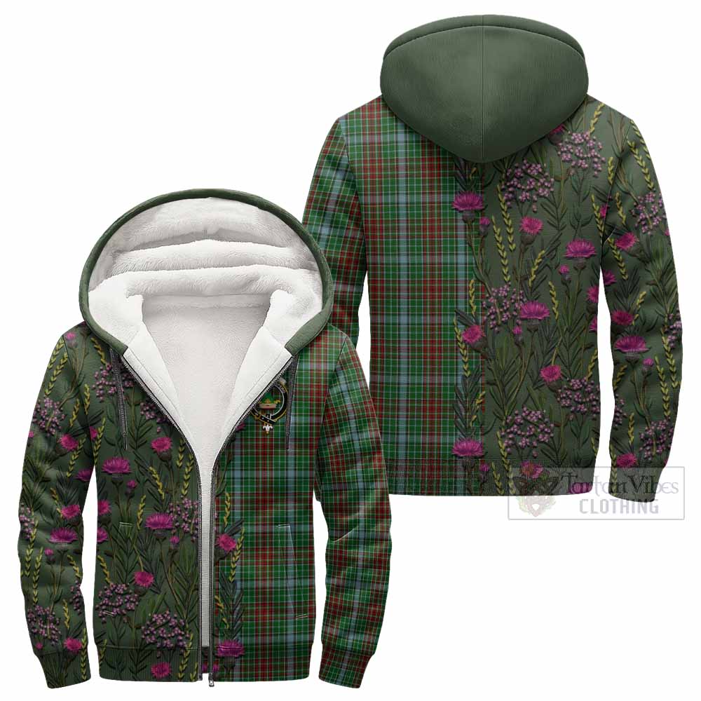 Gayre Family Crest Tartan Sherpa Hoodie Scottish Thistle Flower Pattern Half Style - Tartan Vibes Clothing