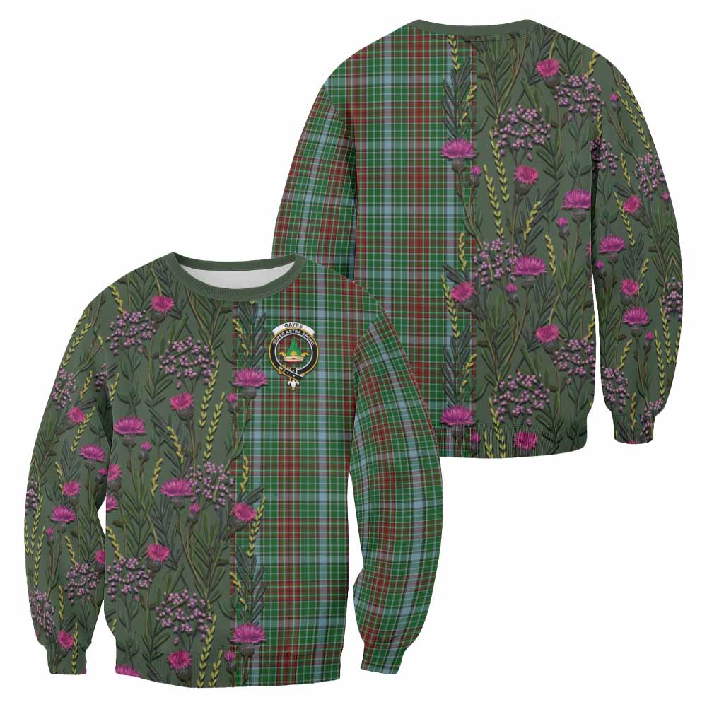 Gayre Family Crest Tartan Sweatshirt Scottish Thistle Flower Pattern Half Style - Tartan Vibes Clothing