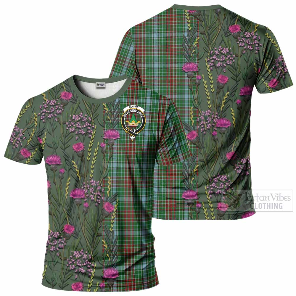 Gayre Family Crest Tartan T-Shirt Scottish Thistle Flower Pattern Half Style - Tartan Vibes Clothing