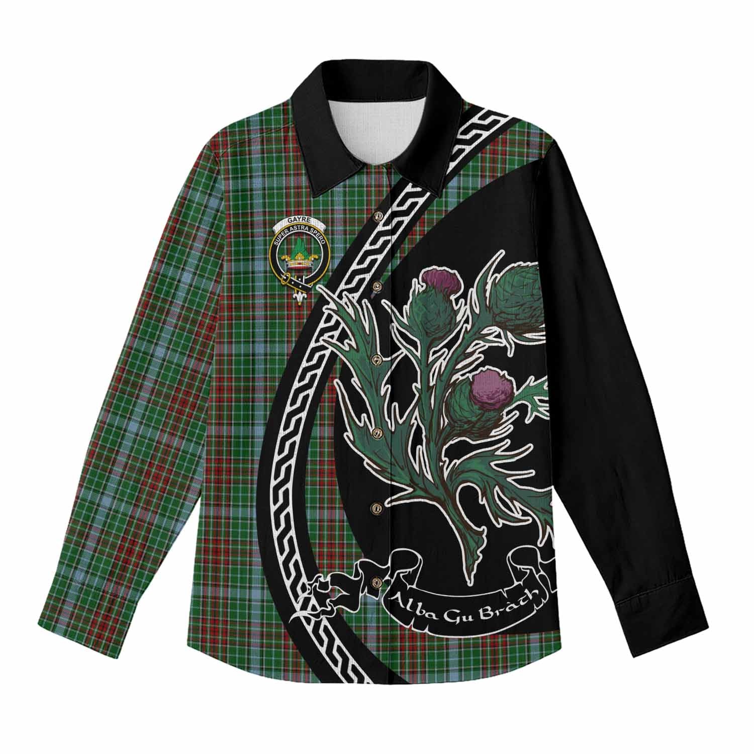 Gayre Family Crest Tartan Women Casual Shirt Alba Thistle Inspired - Tartan Vibes Clothing