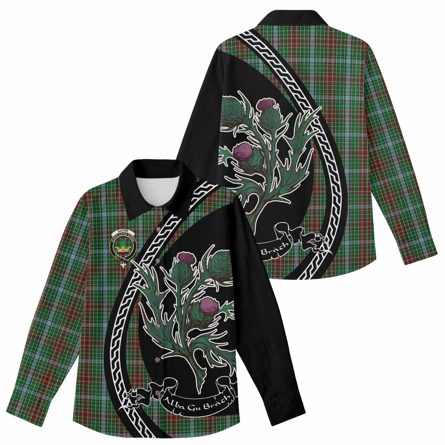 Gayre Family Crest Tartan Women Casual Shirt Alba Thistle Inspired - Tartan Vibes Clothing