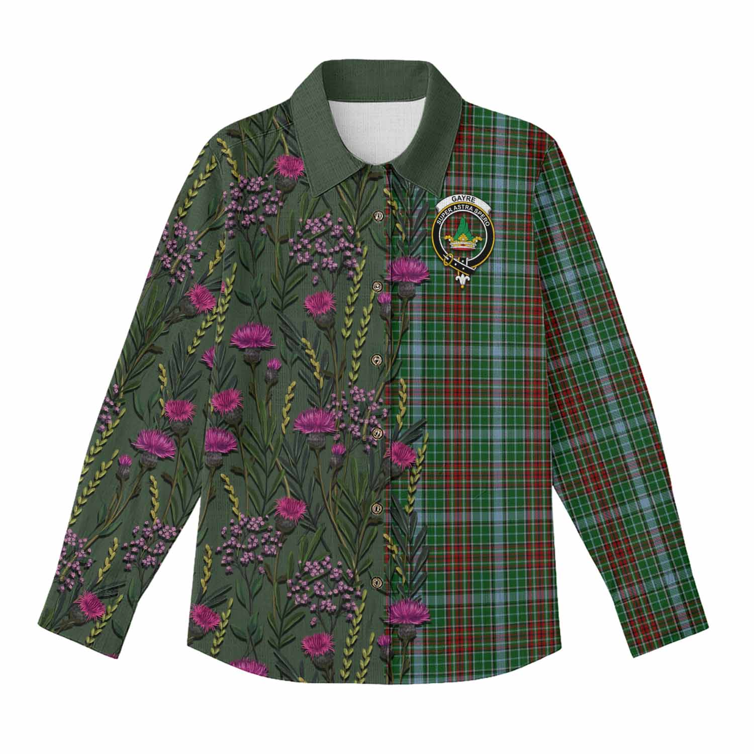 Gayre Family Crest Tartan Women Casual Shirt Scottish Thistle Flower Pattern Half Style - Tartan Vibes Clothing