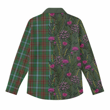 Gayre Family Crest Tartan Women Casual Shirt Scottish Thistle Flower Pattern Half Style