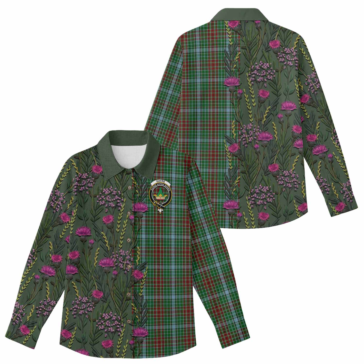 Gayre Family Crest Tartan Women Casual Shirt Scottish Thistle Flower Pattern Half Style - Tartan Vibes Clothing