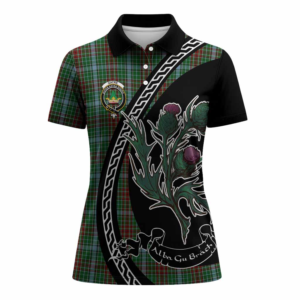 Gayre Family Crest Tartan Women Polo Shirt Alba Thistle Inspired - Tartan Vibes Clothing