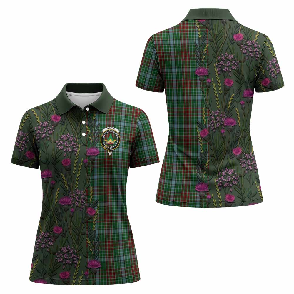 Gayre Family Crest Tartan Women Polo Shirt Scottish Thistle Flower Pattern Half Style - Tartan Vibes Clothing