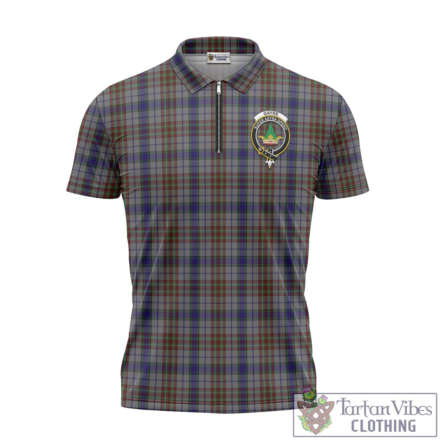 Tartan Vibes Clothing Gayre Hunting Tartan Zipper Polo Shirt with Family Crest
