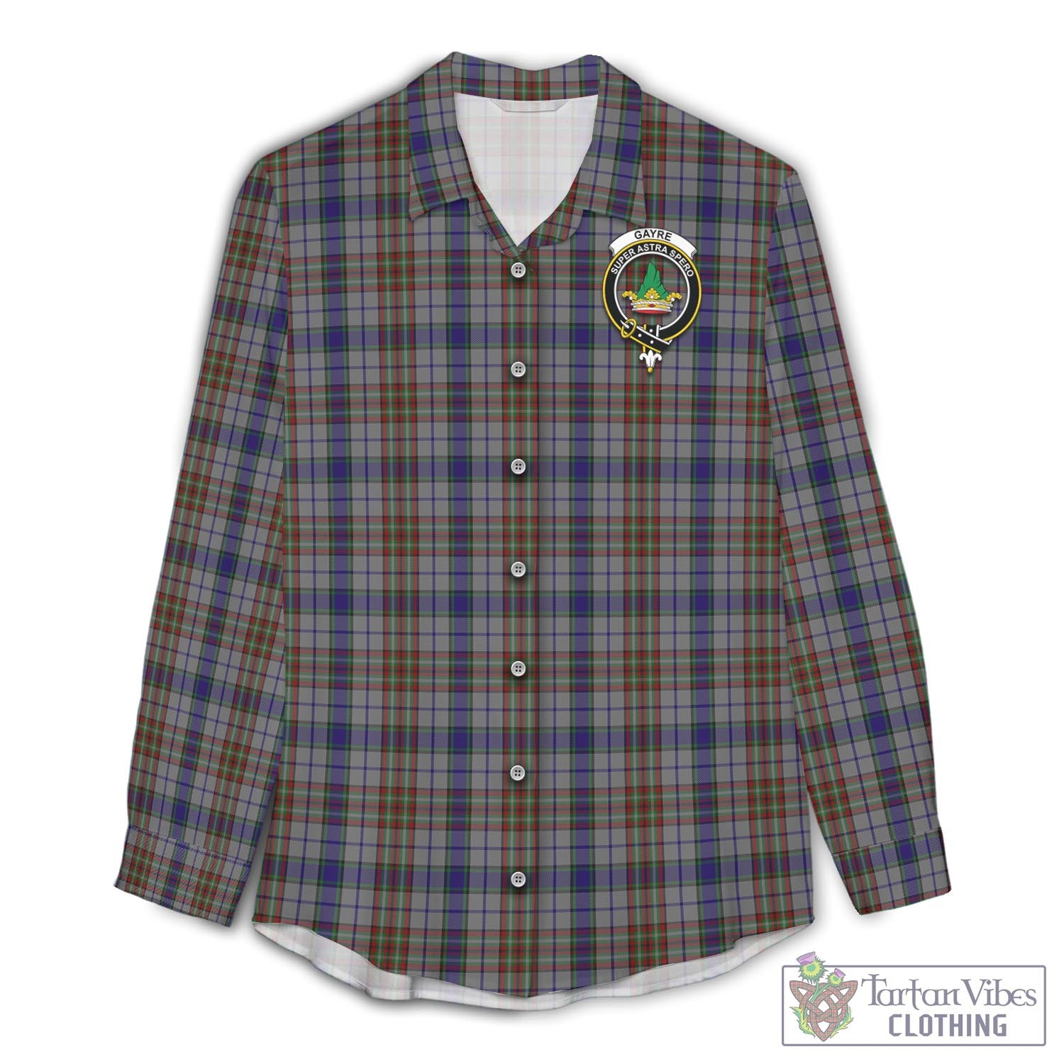 Tartan Vibes Clothing Gayre Hunting Tartan Womens Casual Shirt with Family Crest